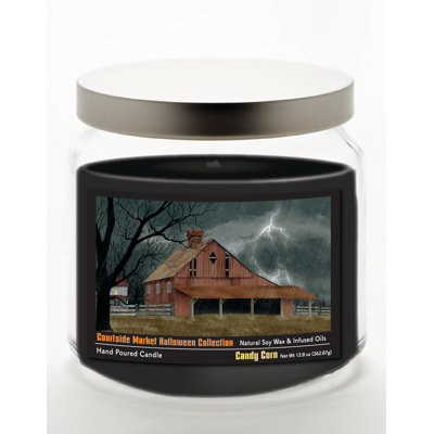 Bougie en pot de verre de 400 g (14 oz) avec couvercle en métal argenté brossé, collection Halloween Barn Lighting