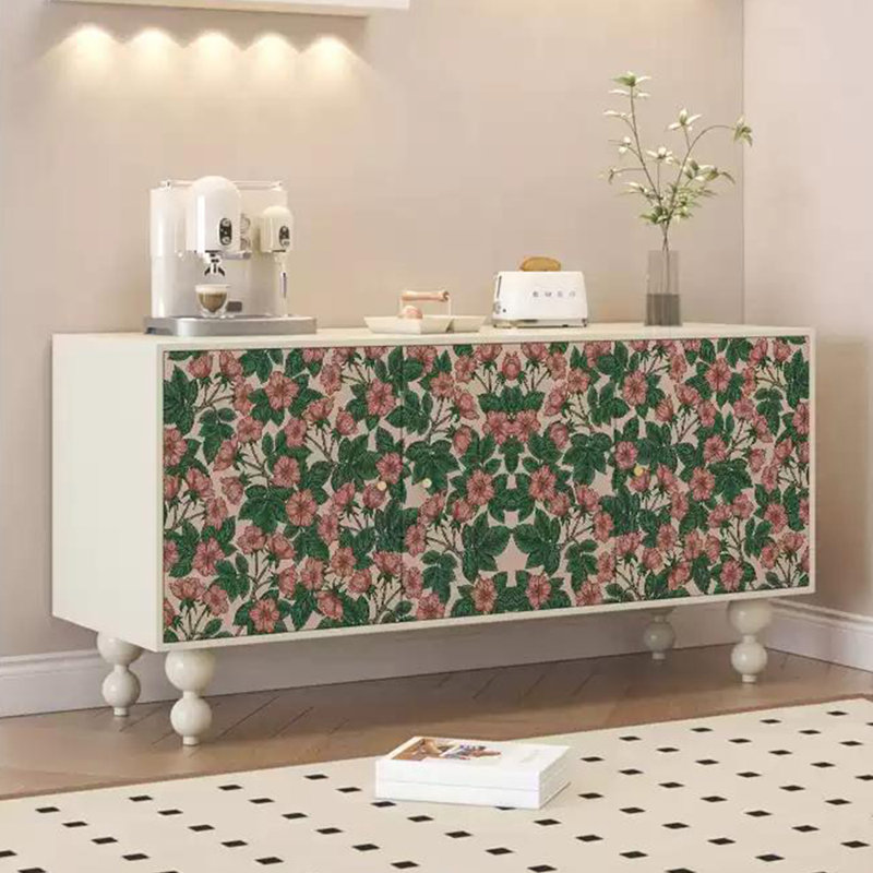 Pattern solid wood simple storage cabinet, White