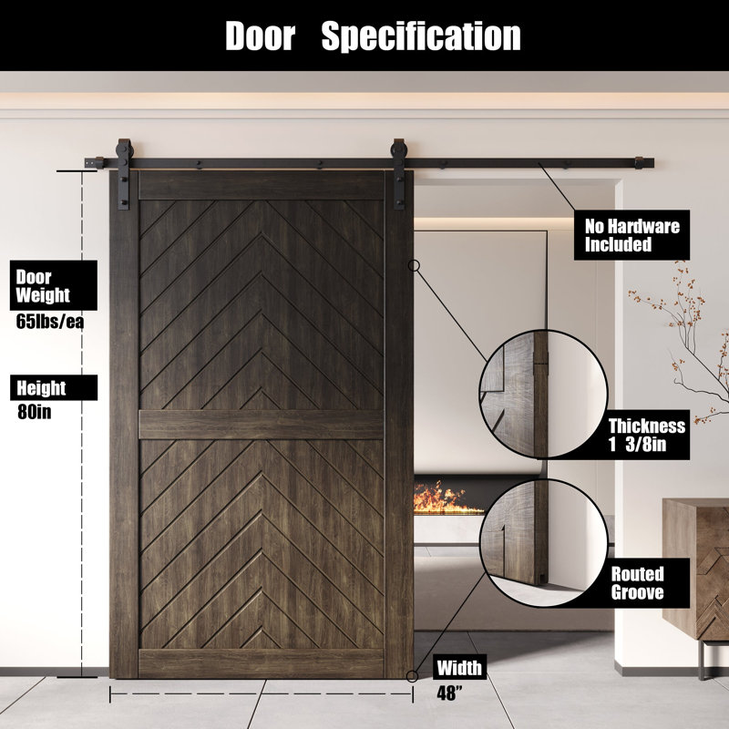 Porte de grange en bois de pin fini ébène et non assemblé Homacer 4-en-1 Homacer (usage intérieur seulement), 48 po x 80 po