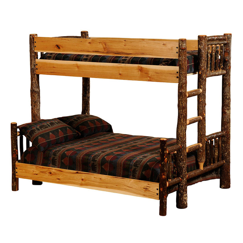 Fireside Lodge Hickory Log Bunk Bed - Queen/Single - Ladder Right - Cognac, Rustic Maple, Twin over Queen, Right