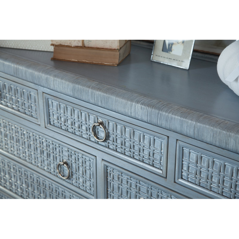 Monterey 9-Drawer Wicker Dresser, Sea Glass, No, Satin Nickel