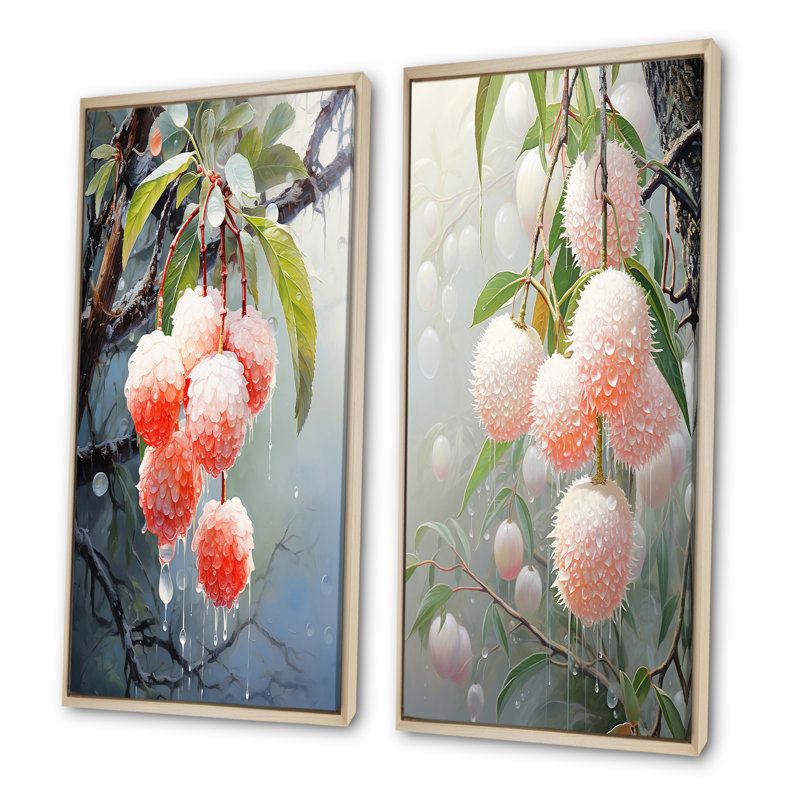 Ensemble de salon mural Lychese Luminescence - Fruits, Encadrement brun, H 32 po x l 33 po