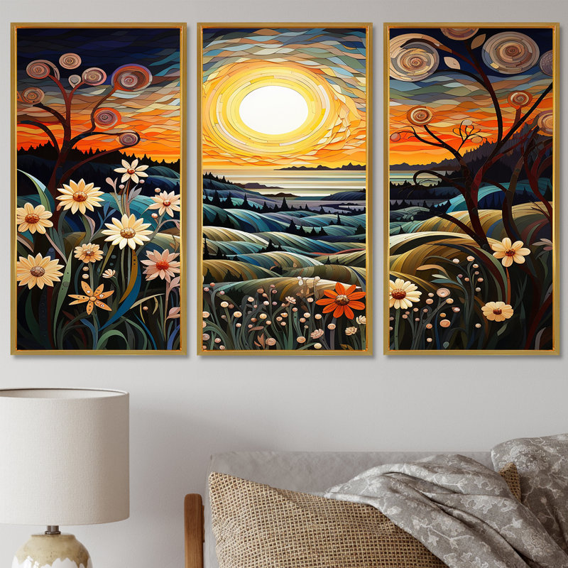 Ornella - ensemble d'art mural abstrait paysage, Cadre flottant doré, H 40 po x l 60 po x P 1 po