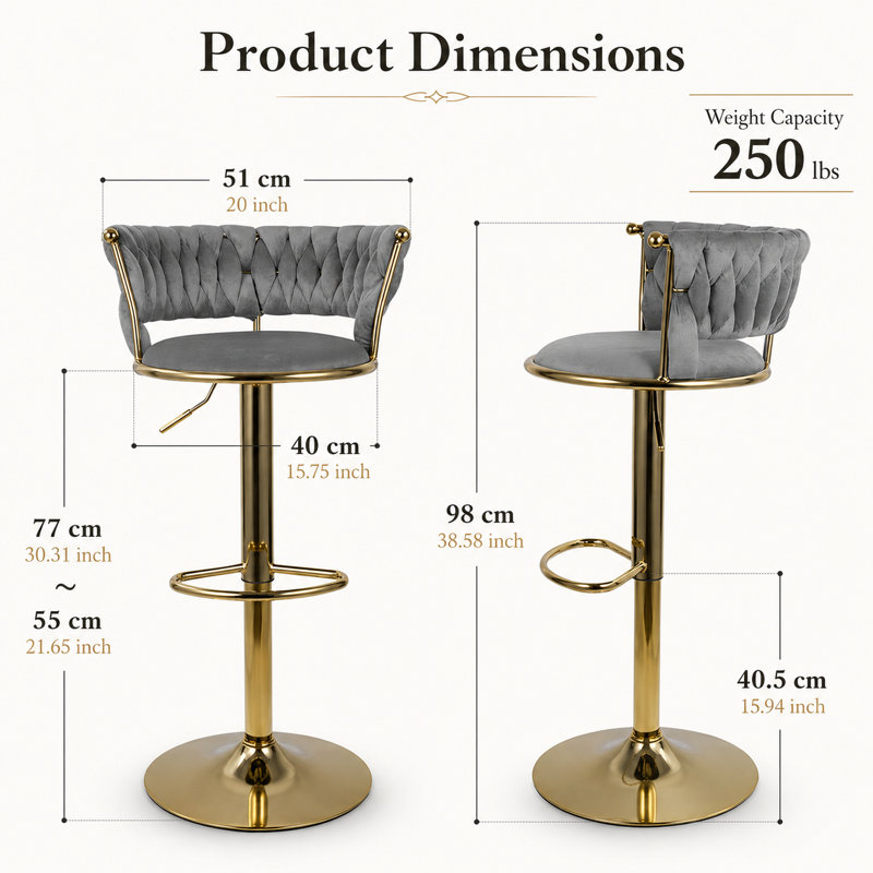 Tabouret tournant en velours, Gris