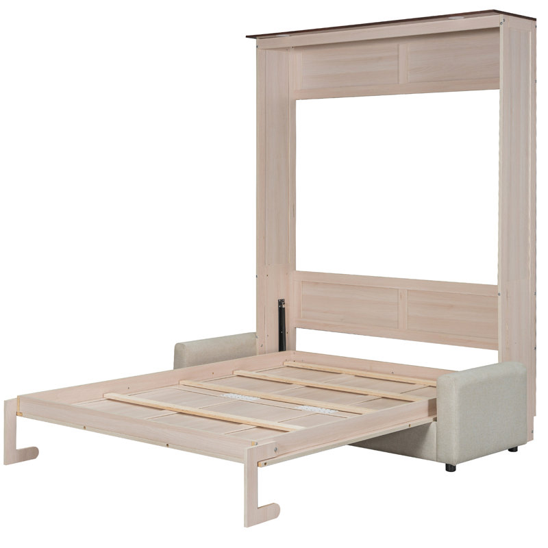 Beige Led - Grand lit orné avec, confortable pour se détendre tard dans la nuit, pin et DEL, rangement facile à plier, structure en bois