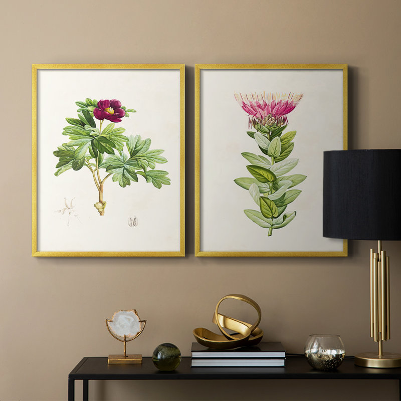 «Pretty Pink Botanicals III», reproduction encadrée de qualité supérieure - prête à être accrochée - aucun clou requis - aucun clou requis