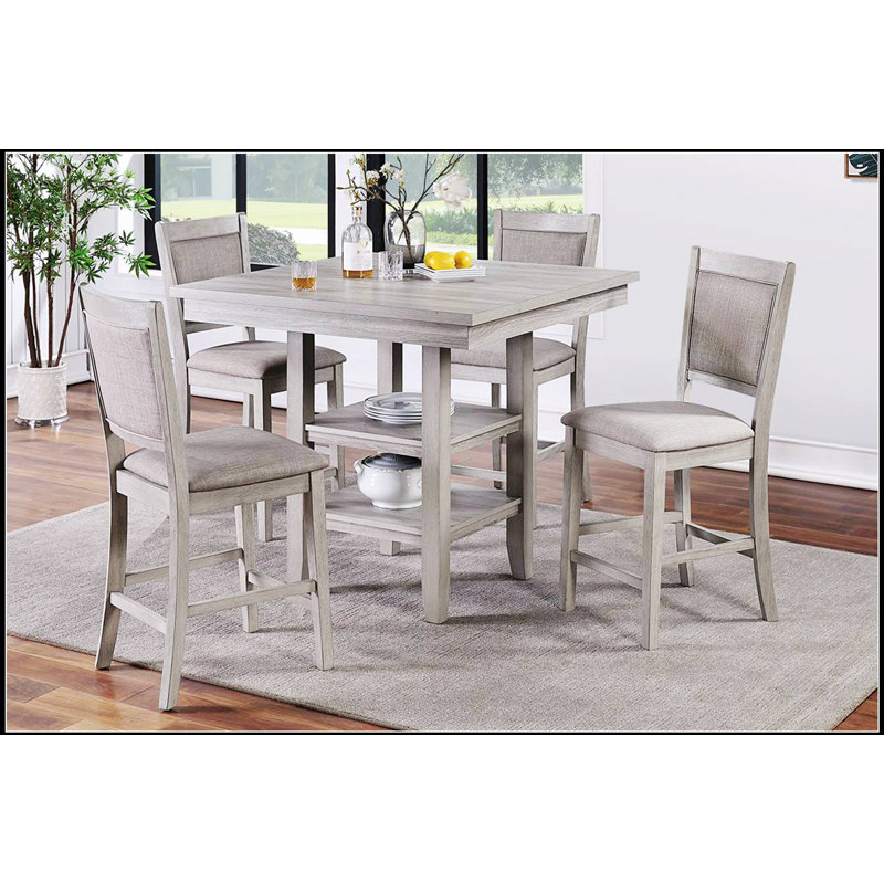 Ensemble de salle à manger à hauteur de comptoir de 5 pièces avec table carrée, tablettes et chaises à coussins pour un confort et un style modernes