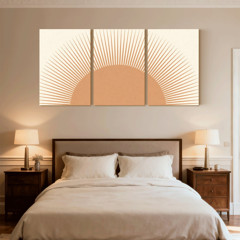 Ensemble de 3 impressions sur toile avec motif rayonnant et tons chauds, H 36 po x l 72 po