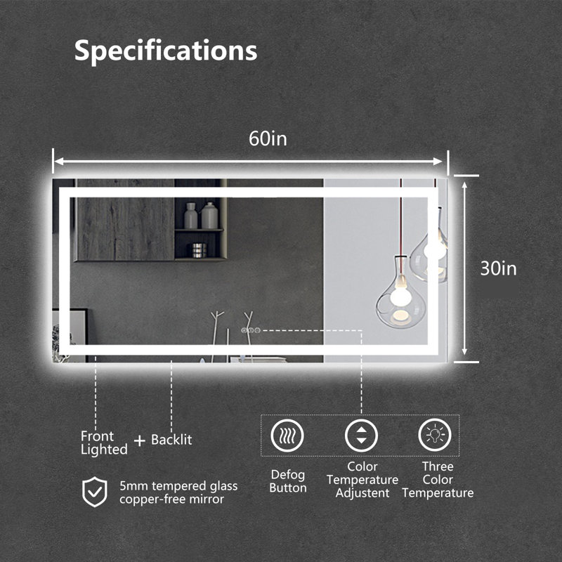 Miroir de salle de bain mural Aolaith, 30 po x 60 po