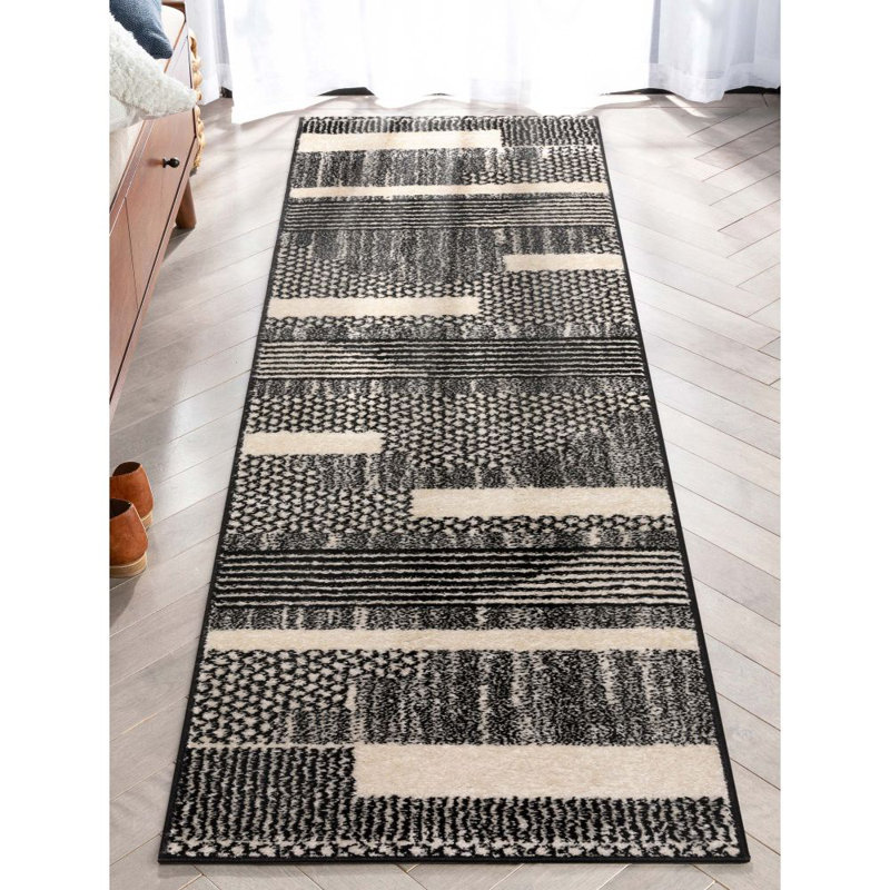  Tapis gris foncé Mystic Athena Tribal, Tapis de couloir 2 pi x 7 pi 3 po