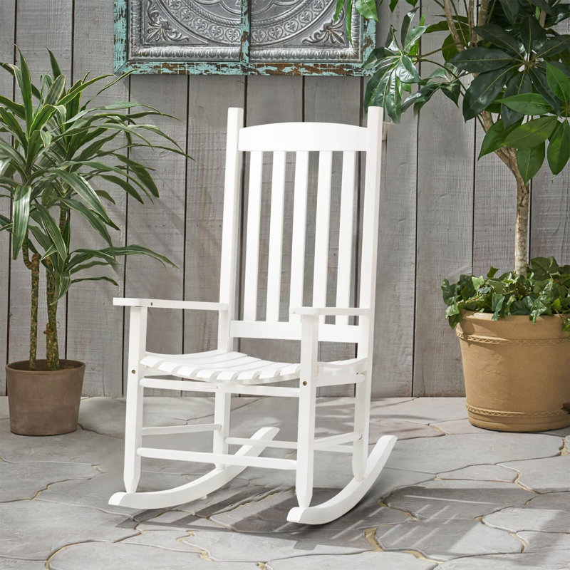 Chaise berçante d'extérieur en bois massif Calamus, Blanc