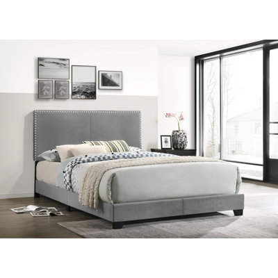 Structure de lit en velours gris
