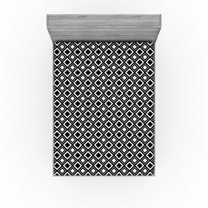 Drap-housse Ambesonne, paquet de 2, Drap-housse de taille double, Noir / formes géométriques blanches 1