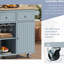 Îlot de cuisine gris-bleu avec prise de courant et cadre pliable, 5 roulettes, rangement ouvert, support à vin pour abattant, bleu, 5 roues-121077048