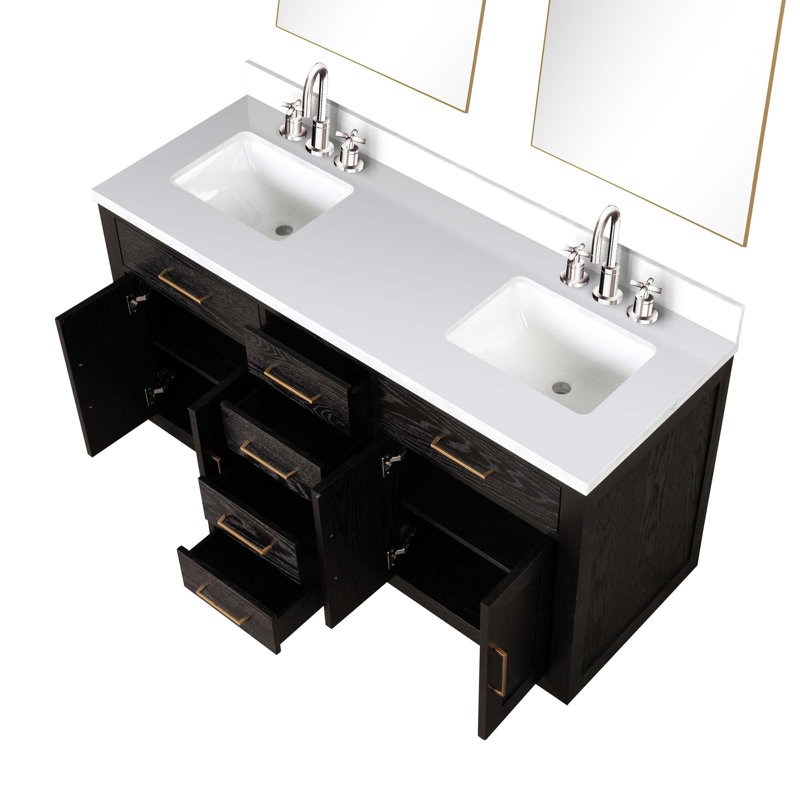 Ensemble de meuble-lavabo double avec robinet et miroirs