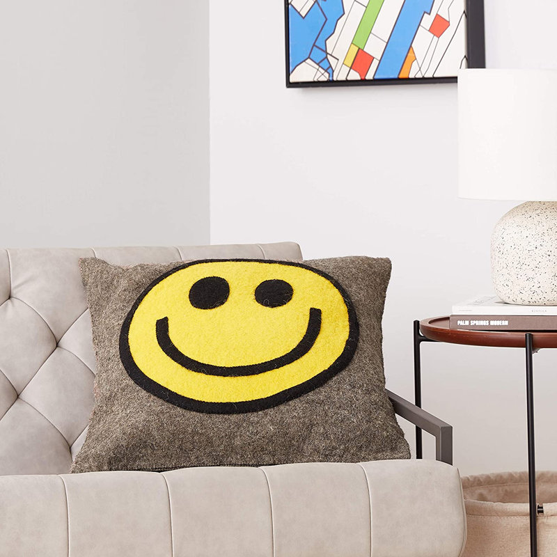 Coussin en laine feutrée à la main Happy Sad Face - 20 po, Oreiller (inclus)