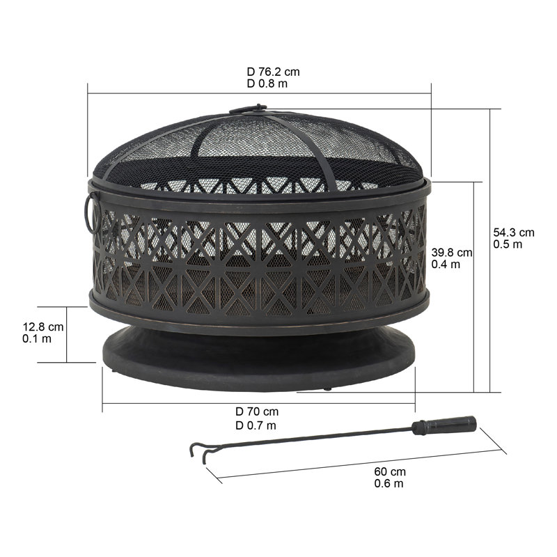 Nocturne 64cm H x 76cm Steel Wood Burning Outdoor Fire Pit with Lid