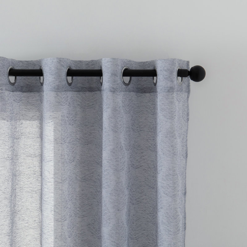 Mkenzi Polyester Semi-Sheer Gromments Curtain Pair, Blue, 52" W x 84" L