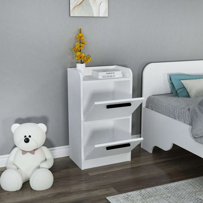 Modern White Nightstand, 17.7 x 31.3 x 11.6 inches | 100% Melamine Coated Particle Board, Thickness: 0.7 inches | Stylish and Functional Design, Perfect for Bedroom or Living Room, Sleek Solid Color Finish