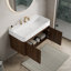Meuble-lavabo suspendu de 76 cm et 91 cm avec lavabo, armoire de rangement murale, lavabo intégré en surface solide blanc brillant/beige crème chaud, 3 trous prépercés pour robinetterie, portes à fermeture amortie, armoire en noyer et chêne clair-648485170-648485177-648485180
