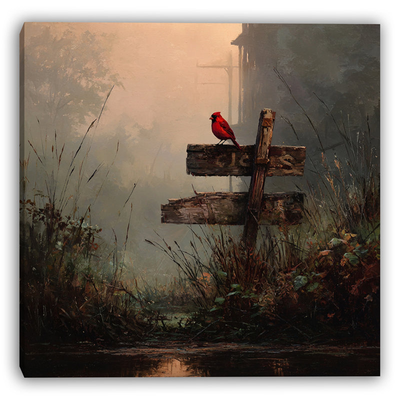 «Cardinal at Woodland Crossroads», art mural sur toile, H 20 po x l 20 po
