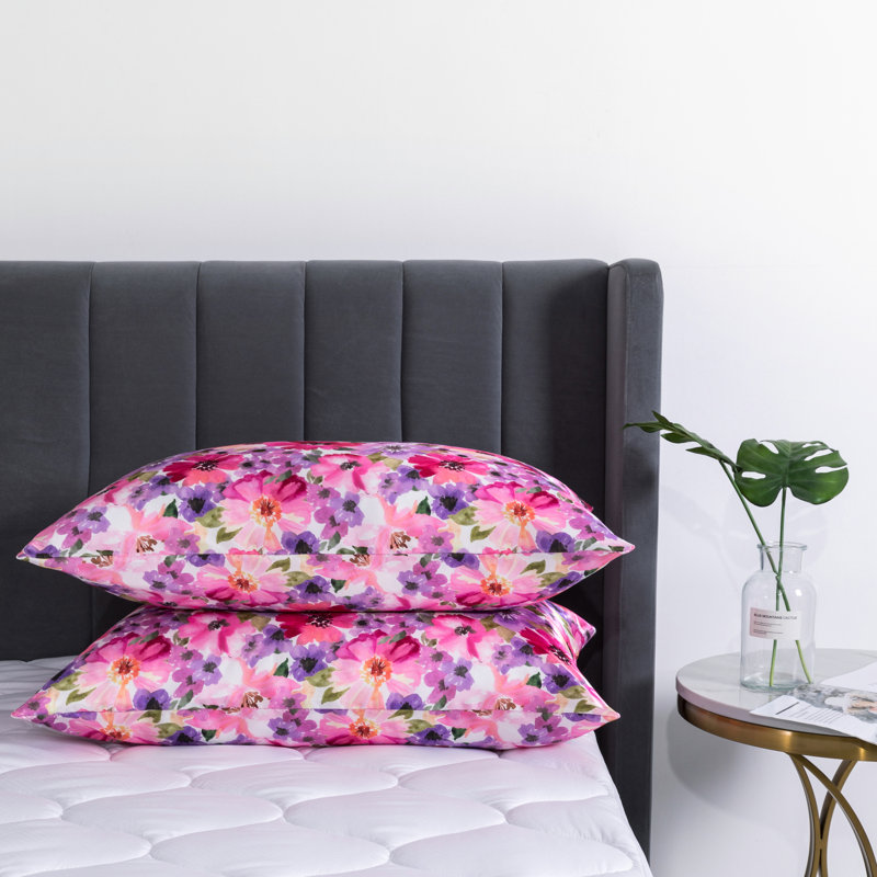 Satin Floral Queen Satin Floral - Set of 2, Pink/Purple