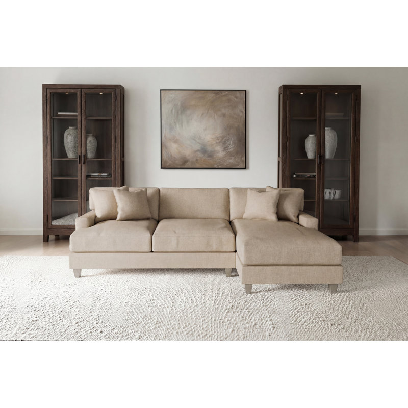 Mila 2-Piece Fabric Sectional, Tan Polyester, Right Hand Facing, 33.5" H x 101" W x 61" D