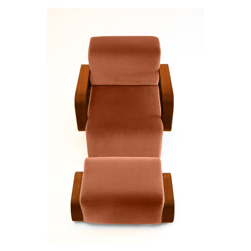 Cayenne Lounge Chair with Ottoman, Marmalade Velvet, Walnut