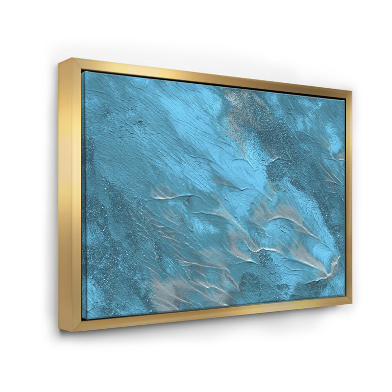 «White and Blue Paint Waves II», reproduction d'art sur toile, H 24 po x l 36 po x P 1 po, Cadre flottant doré