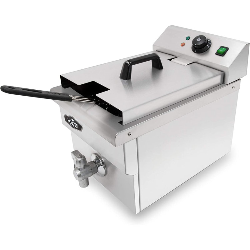 Friteuse électrique KWS Commercial 1750W avec système de robinet de vidange de robinet, H 17 po x l 13,7 po x P 21 po