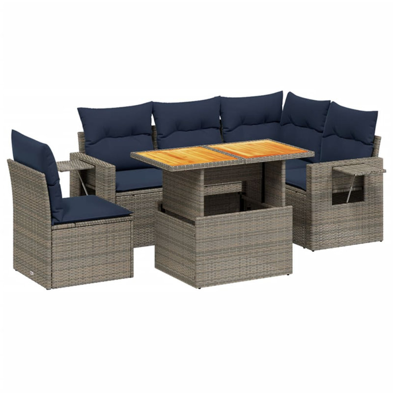  Ensemble de canapé de patio 6 pièces avec coussins en rotin de polyester, Gris, Bleu