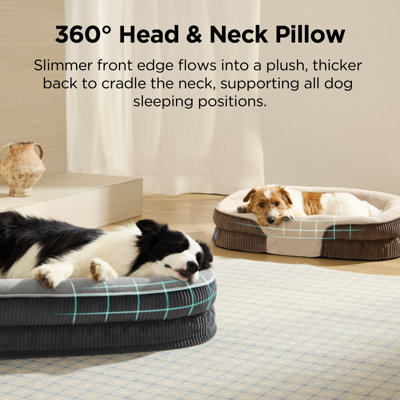 Bedsure Orthopedic Dog Bed for Medium Dogs, Oval Bolster Pet Sofa with Waterproof and Washable Soft Fleece Cover
