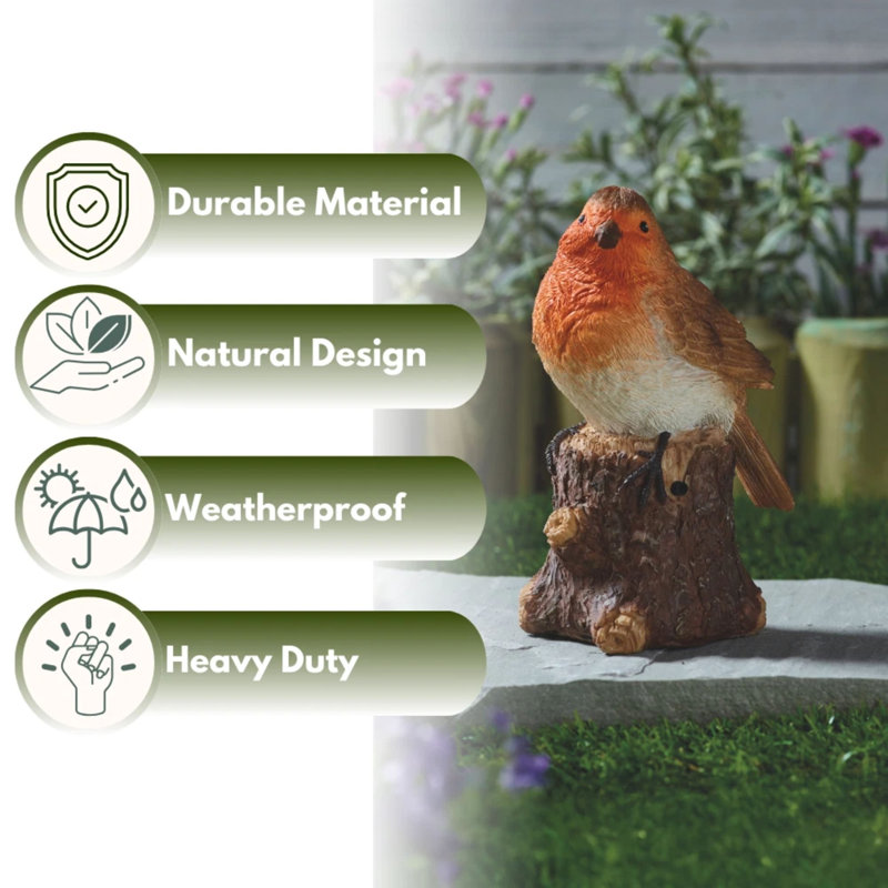 Large Musical Solar Garden Robin Ornament