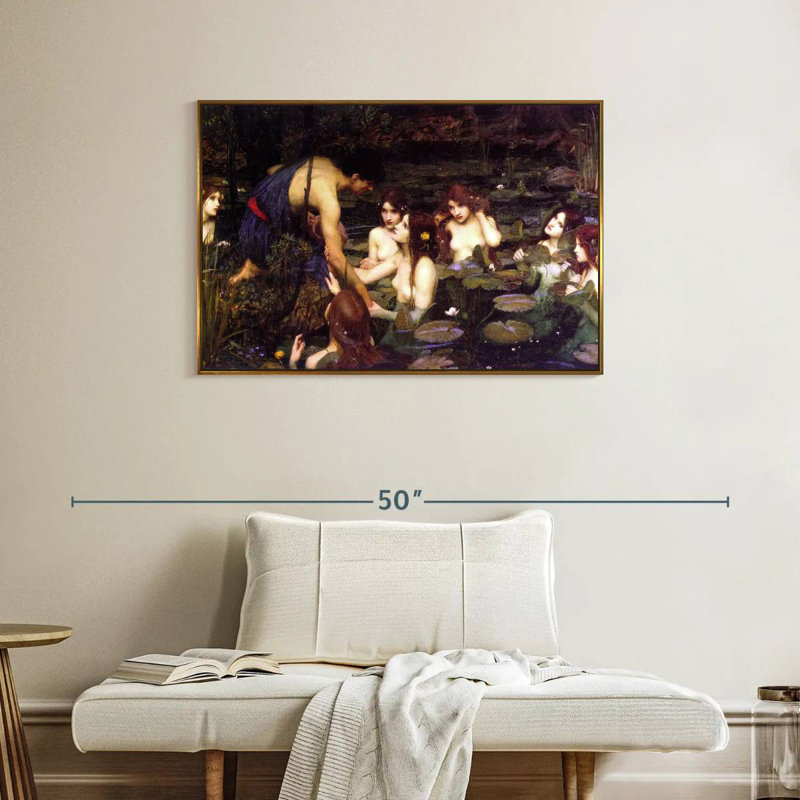 Hylas et les nymphes, Cadre flottant doré, 37 po x 25 po