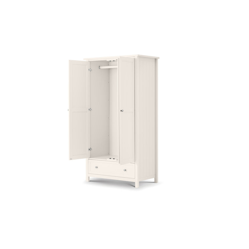 Jarin 2 Door Solid Wood Wardrobe, Surf White, 188cm H x 92cm W x 52.5cm D