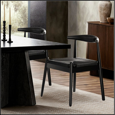 Ensemble de 2 chaises de salle à manger tissées à la main avec cadre en chêne massif et siège tissé à la main pour le salon