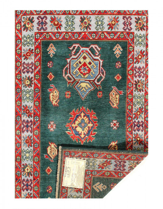 Tapis unique en laine 3 pi x 5 pi Dwaina Vert, Malibu, gris, rouge