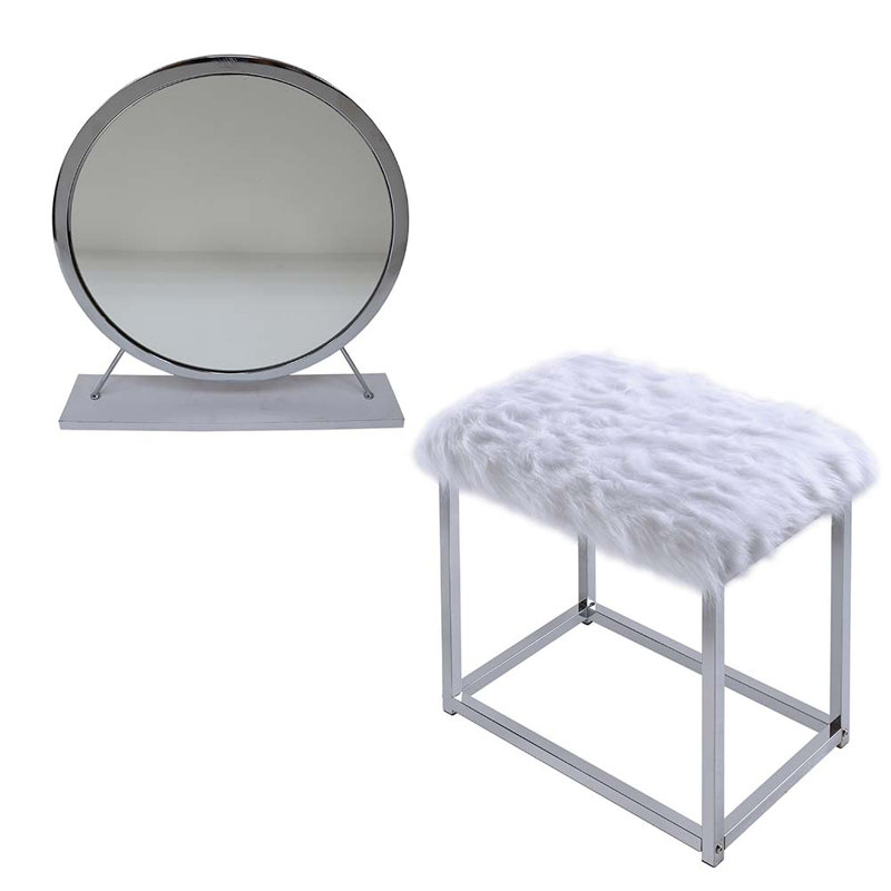 Radikha Round Mirror, White/Chrome