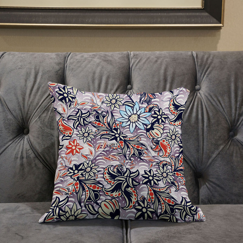 Floral Reversible Throw Pillow, 16" x 16", Purple/Black