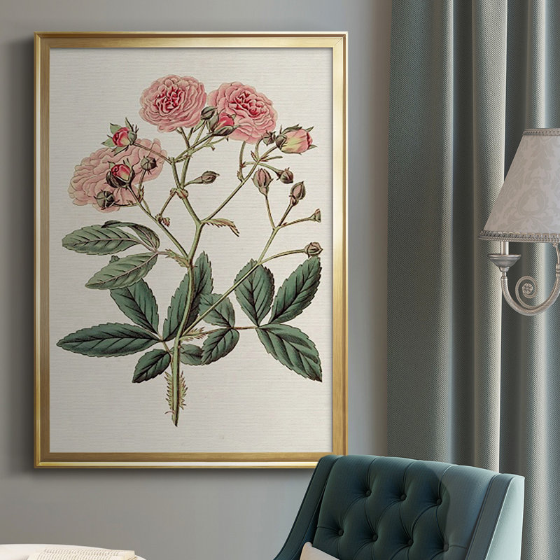 «Pink Floral Mix V», reproduction encadrée sur papier, Or, H 42,5 po x l 30,5 po x P 1 po