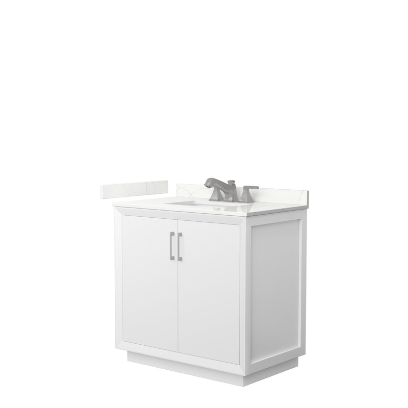 Strada 36'' W Single Vanity, Giotto Quartz, White, Matte Black