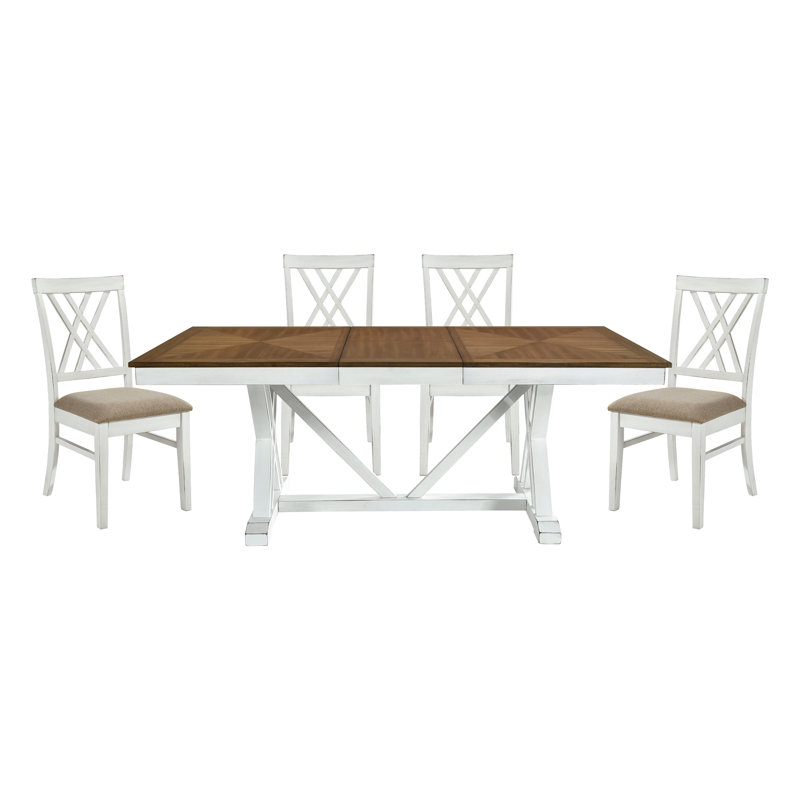 Ensemble de salle à manger de style moderne avec finition chêne et rallonge 6 chaises d'appoint rembourrées, Multi-couleur, 5