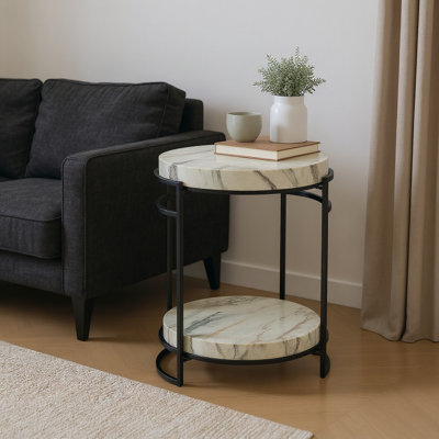 Round Cream Marble Accent_End Table