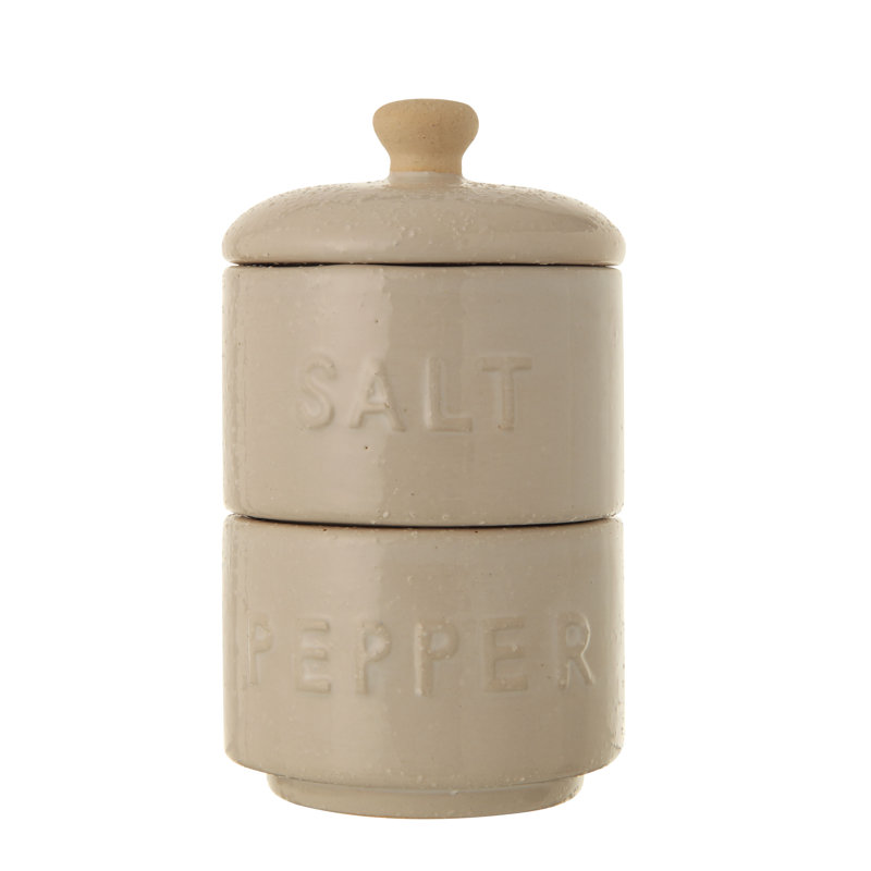 Beige Stackable Stoneware Salt and Pepper Pinch Pots with Lid