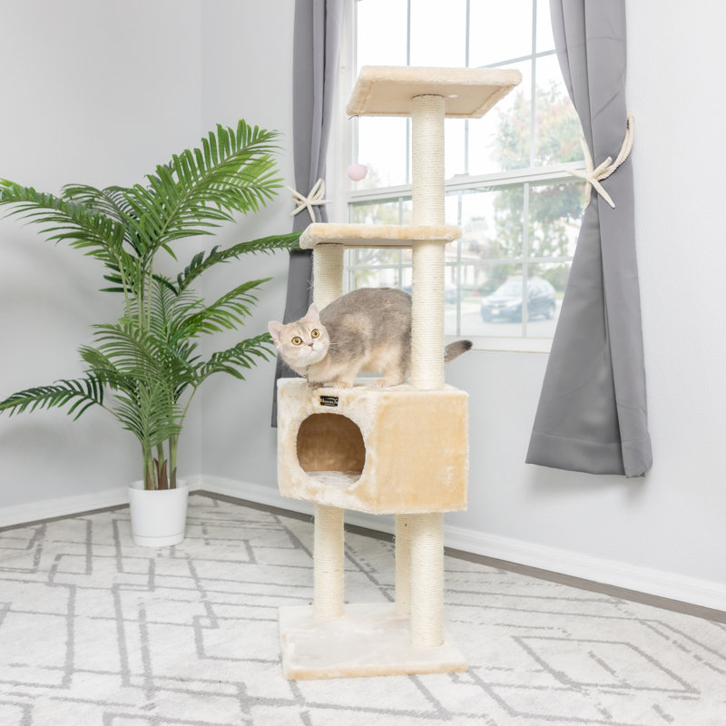Beige Faux Fur and Sisal 52'' Cat Tree with Condo