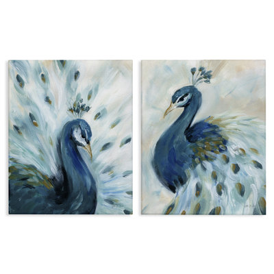 «Gentle Pretty Peacocks», ensemble de 2 toiles d'art sur toile par Yvette St. Amant