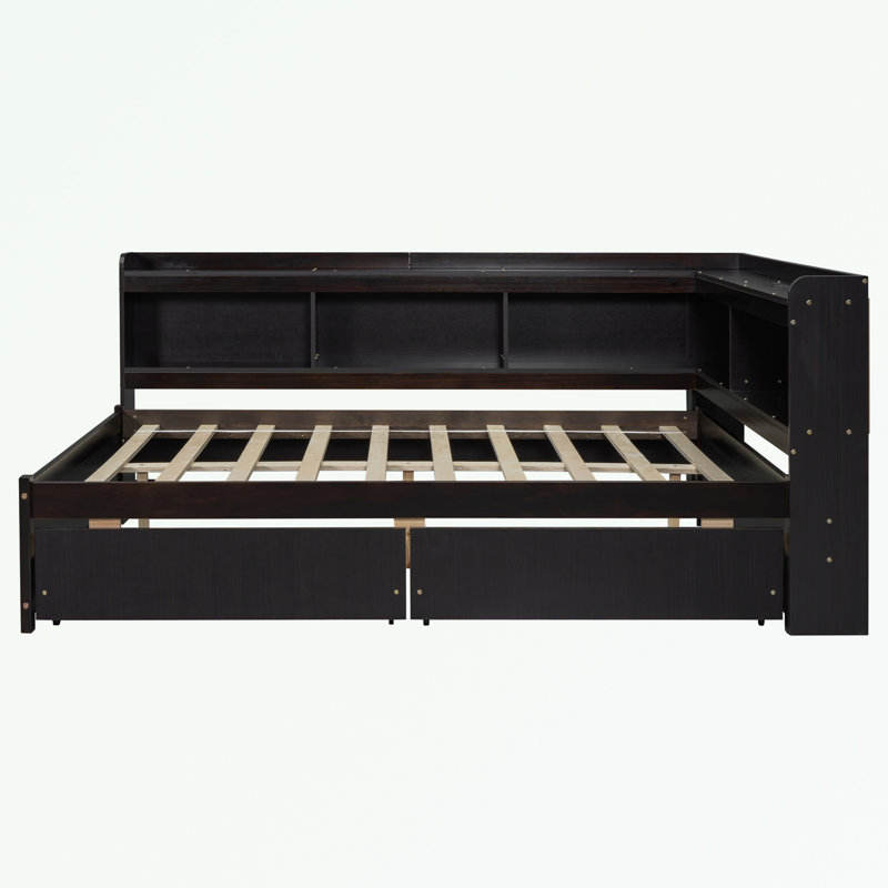 Bookcases Bed with Power Outlets, USB Charging Ports and Two Drawers, Full, Espresso