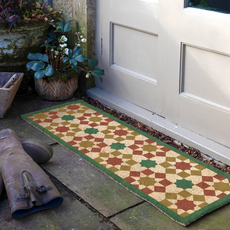 Moroccan Tile Pattern Coir Doormat, 40cm W x 120cm L
