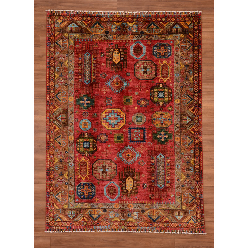 Tapis en laine et coton rouge noué à la main Original