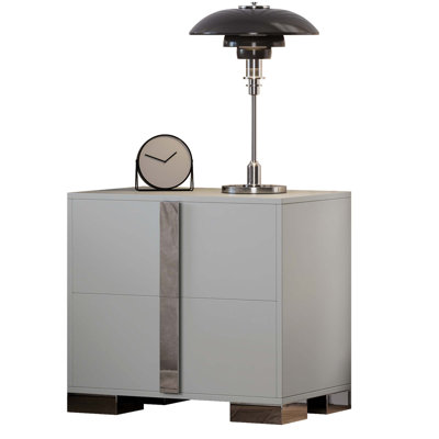 Modern End Table With Drawers, Elegant Nightstand With Metal Foot,Wood Bedside Table With Mirrored Metal Handles,Sofa Side End Table For Bedroom Living Room Office